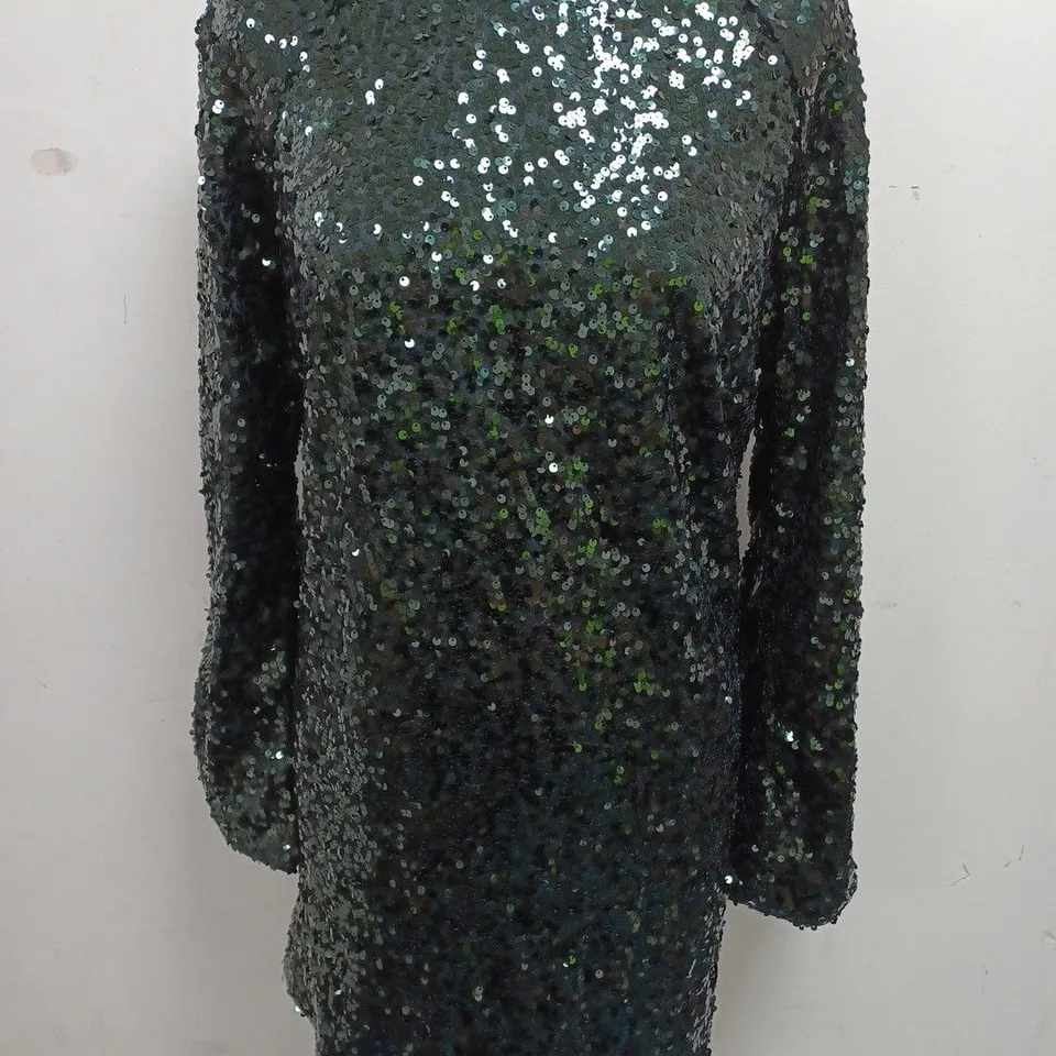 H&M DARK GREEN SEQUIN LONG SLEEVE DRESS - EUR L