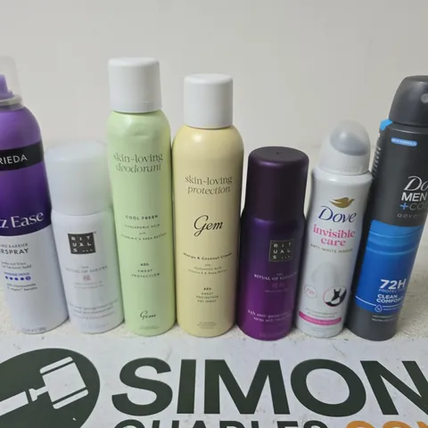 APPROXIMATELY 15 ASSORTED AEROSOLS TO INCLUDE DOVE MEN , JOHN FRIEDA AND RITUALS