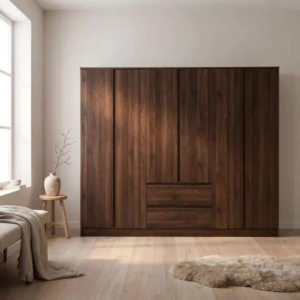 MALVERN 6 DOOR 2 DRAWER WARDROBE - WALNUT EFFECT VENEER (5 BOXES)