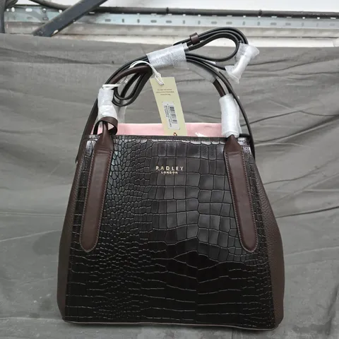 RADLEY LONDON CROC-EFFECT LEATHER HANDBAG – DARK BROWN