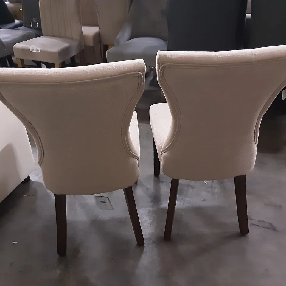 DESIGNER PAIR OF BEIGE FABRIC DINING CHAIRS