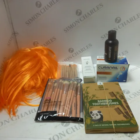 LOT OF ASSORTED COSMETIC ITEMS TO INCLUDE WIGS, MAKEUP BRUSHES AND MANSCAPED