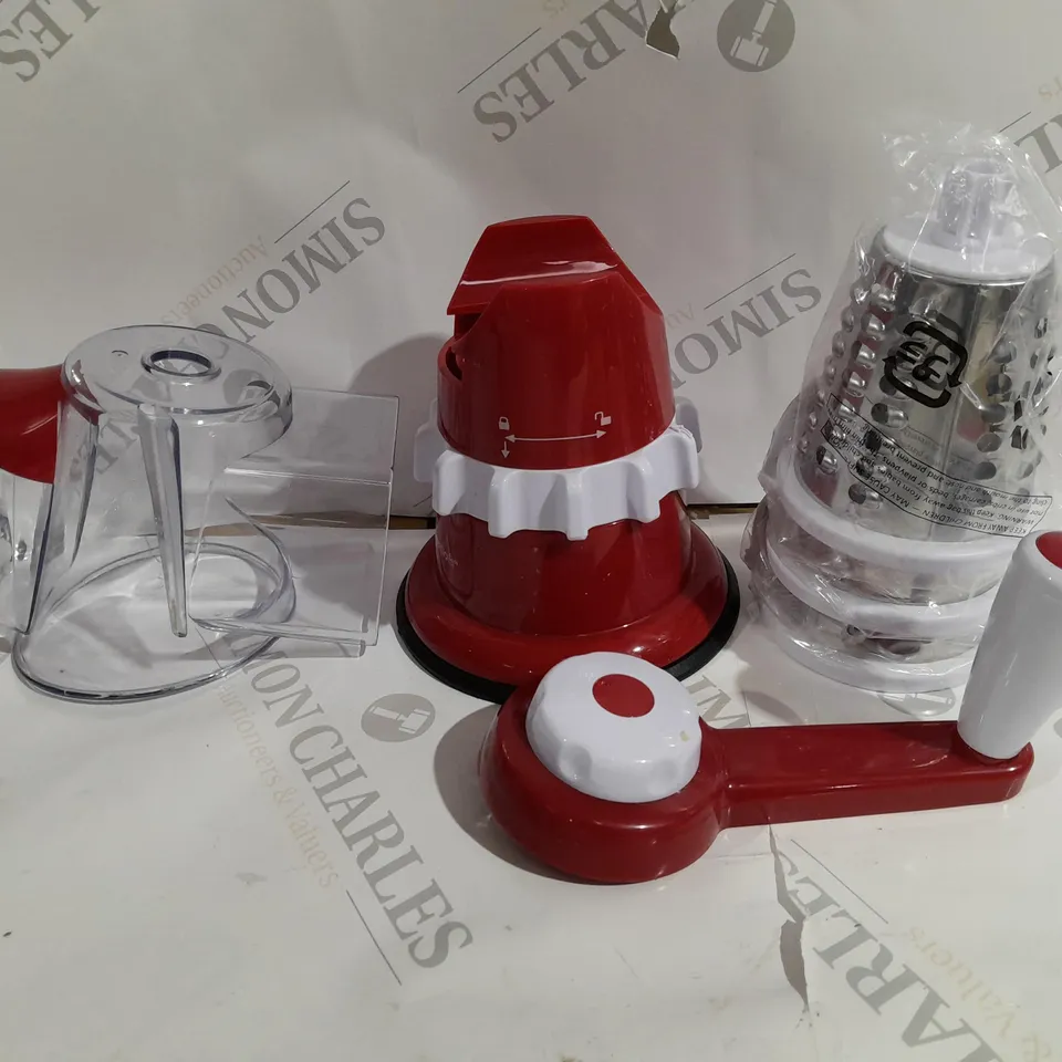 COOK'S ESSENTIALS SPEED GRATER & SLICER WITH SUCTION BASE - RED