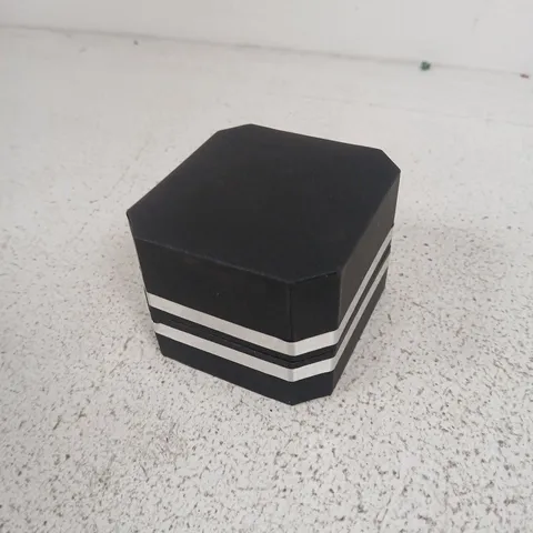 HEXAGONAL BLACK RING BOX WITH FAITH JEWELLERS INTERIOR LOGO