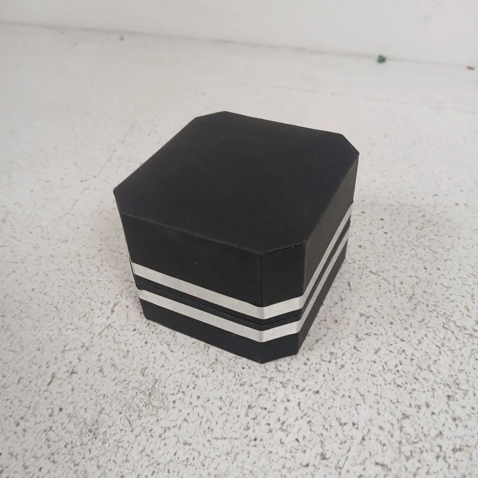 HEXAGONAL BLACK RING BOX WITH FAITH JEWELLERS INTERIOR LOGO