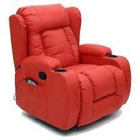 BOXED DESIGNER CAESAR RED LEATHER MANUAL RECLINING CHAIR  (2 BOXES)