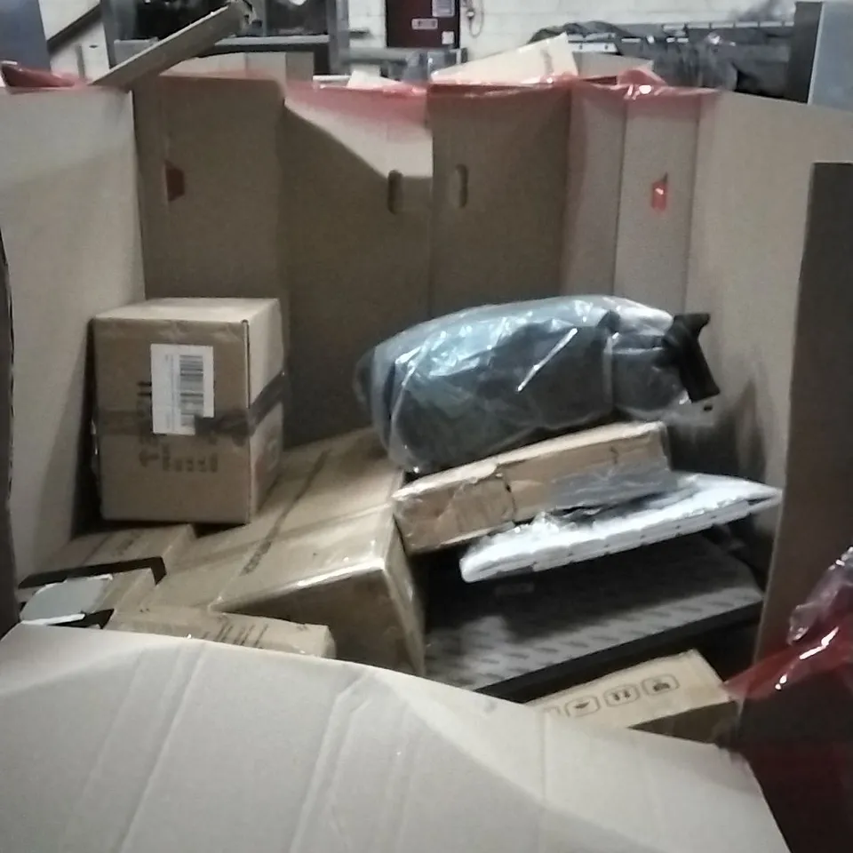 PALLET OF HOUSEHOLD ITEMS TO INCLUDE VIBRATION PLATE, KIDS SLIDE,KITCHEN TAP,LED METEOR LIGHT AND OTHER ASSORTED ITEMS...