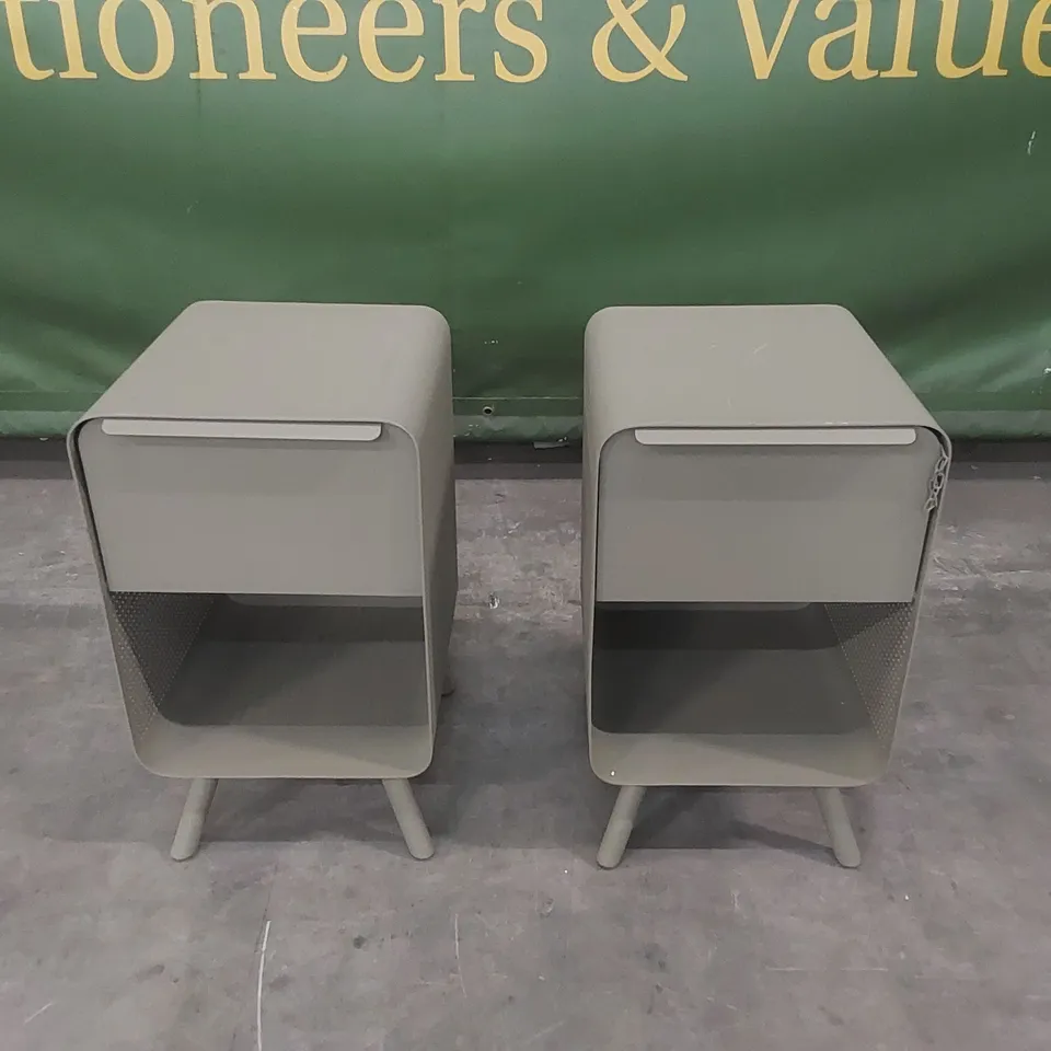SET OF 2 INDUSTRIAL METAL BEDSIDE TABLES - SAGE GREEN
