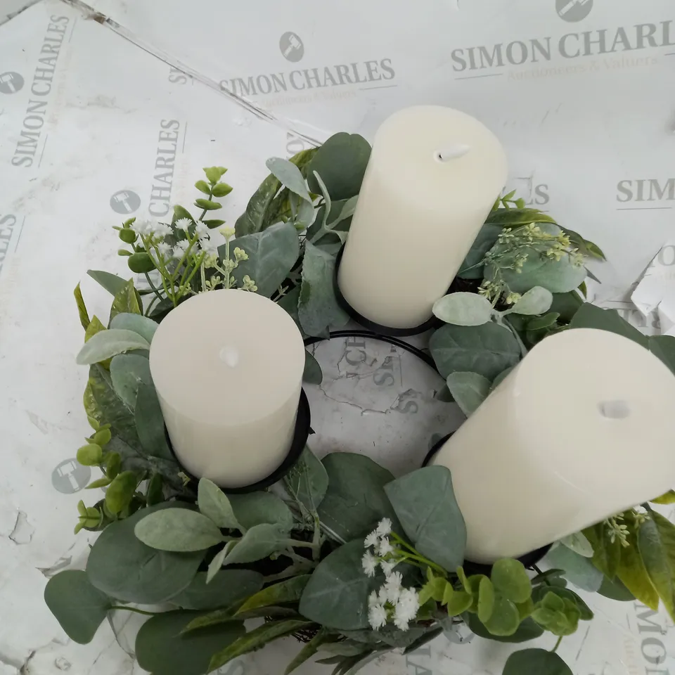 HOME REFLECTIONS 3 IN 1 FLAMELESS CANDLE WITH WREATH SET - SAGE 
