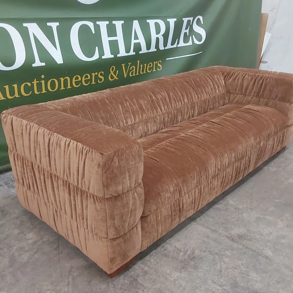 QUALITY DESIGNER PLAZA 4 SEATER VELORE FABRIC SOFA - BRONZE