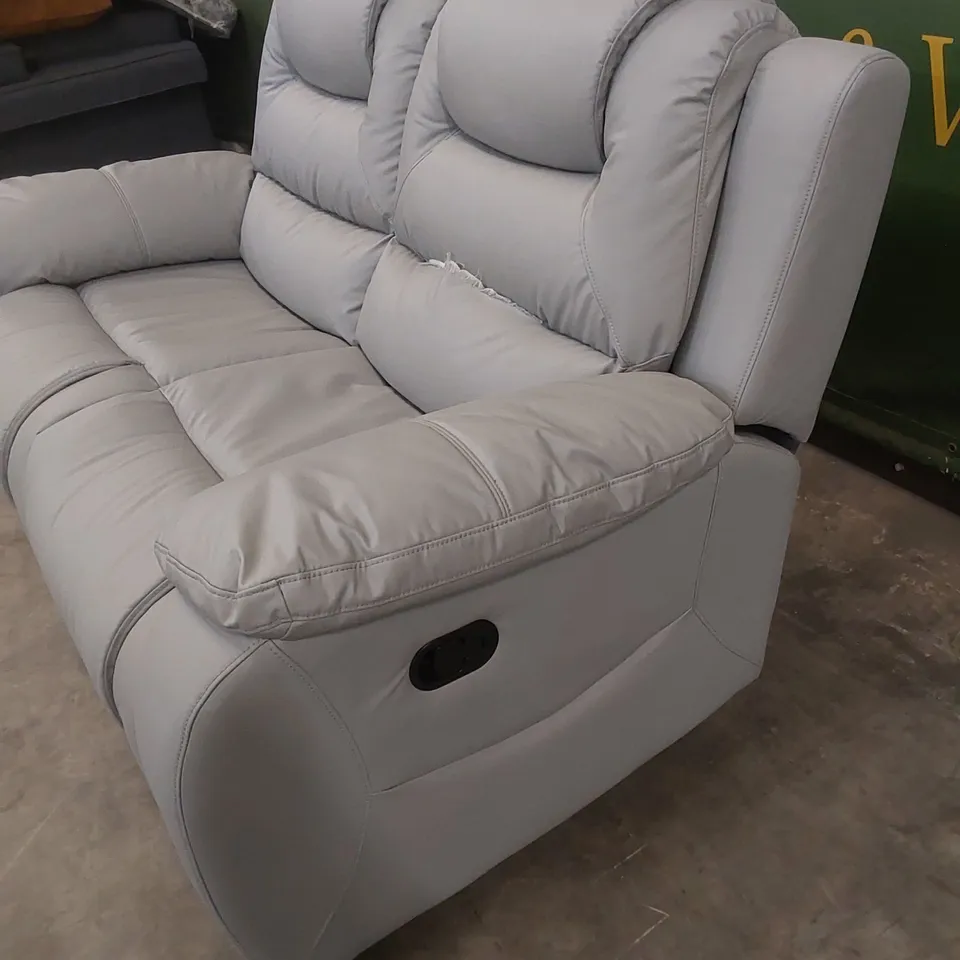 VANCOUVER 2 SEATER MANUAL RECLINER SOFA IN LIGHT GREY PREMIUM FAUX LEATHER 