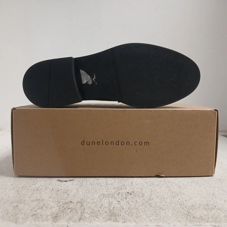 BOXED PAIR OF DUNE LONDON PENNY LOAFERS IN BLACK SIZE 5
