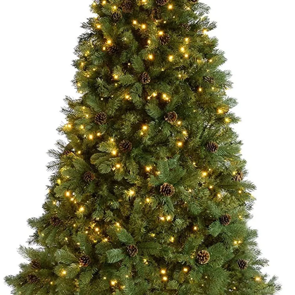 BOXED WERCHRISTMAS 6FT PRE-LIT CRAFORD CHRISTMAS TREE WITH PINECONES & 400 CHASING WARM LED LIGHTS