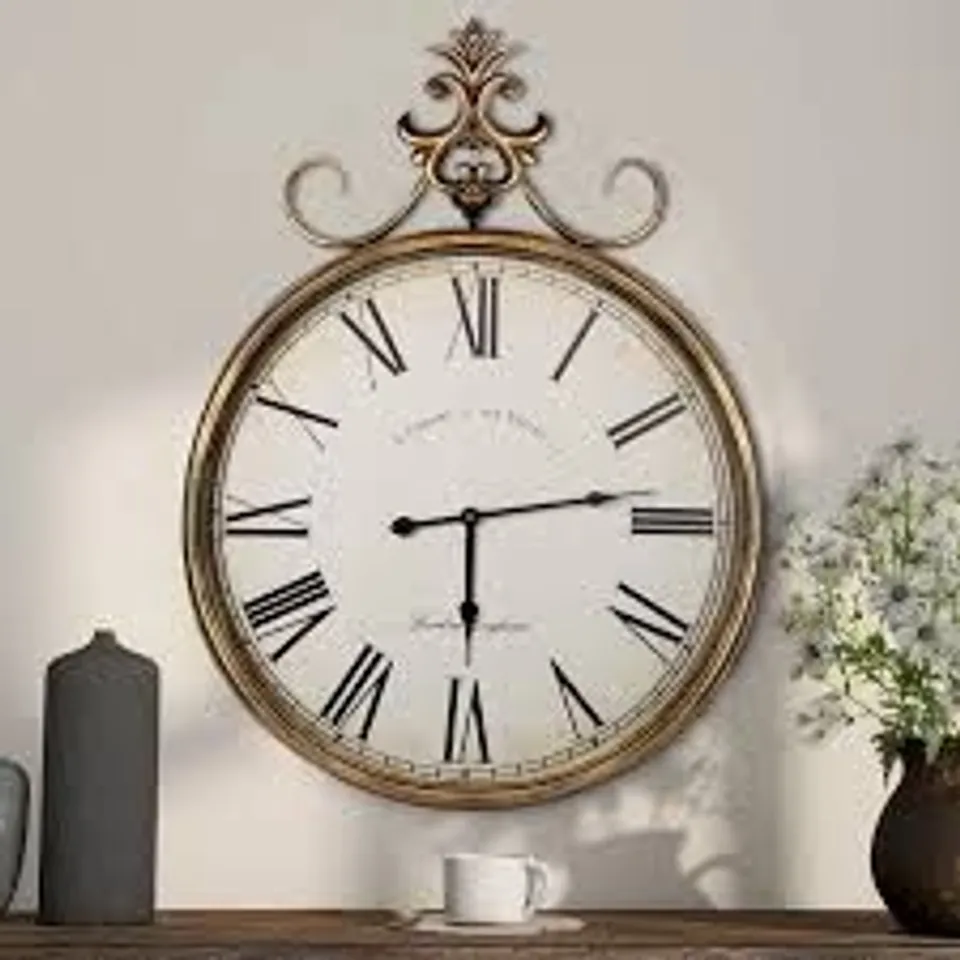 BOXED GOLD WALL CLOCK 31" X 23.5", LARGE CLOCK WALL DECOR, VINTAGE WALLCLOCK FOR LIVING ROOM