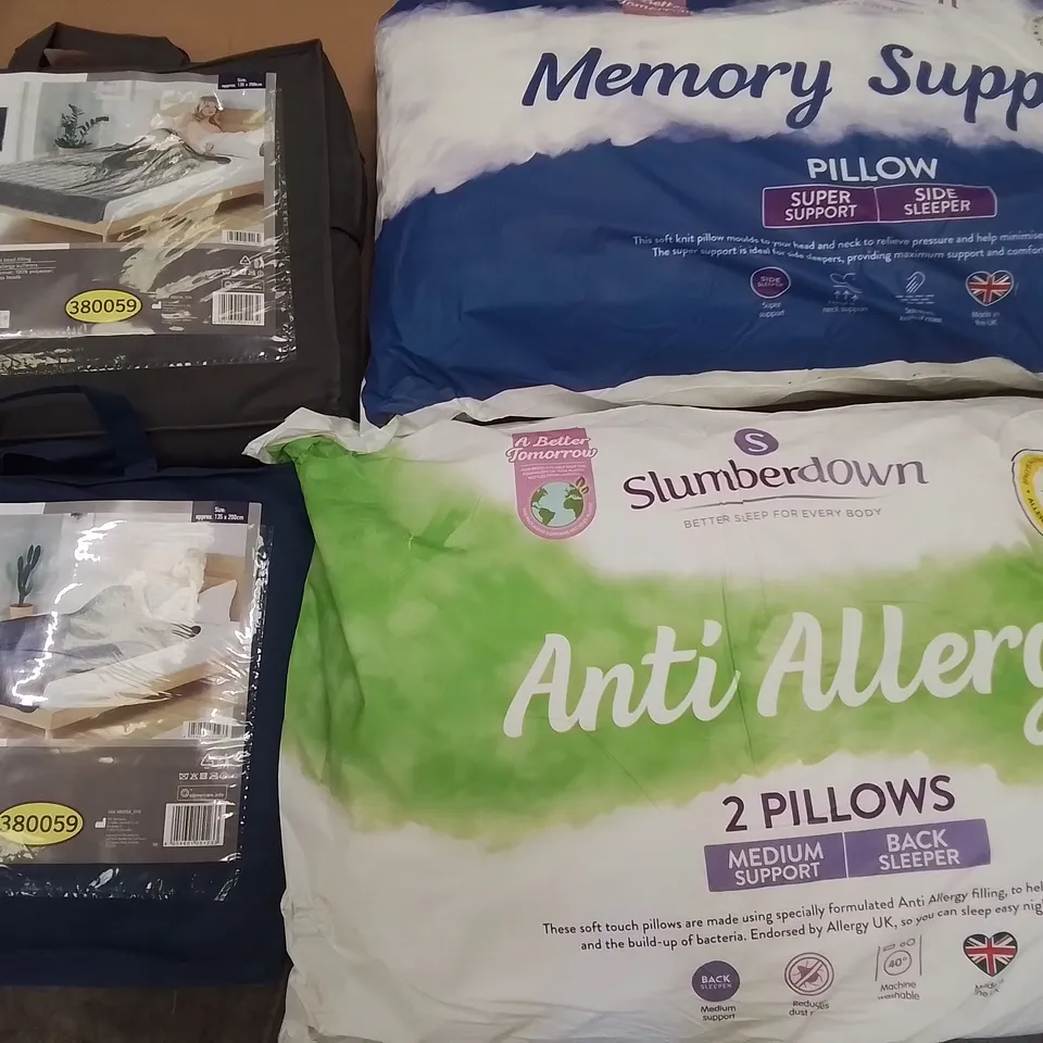 TWO LARGE BOXES OF ASSORTED PILLOWS AND WEIGHTED