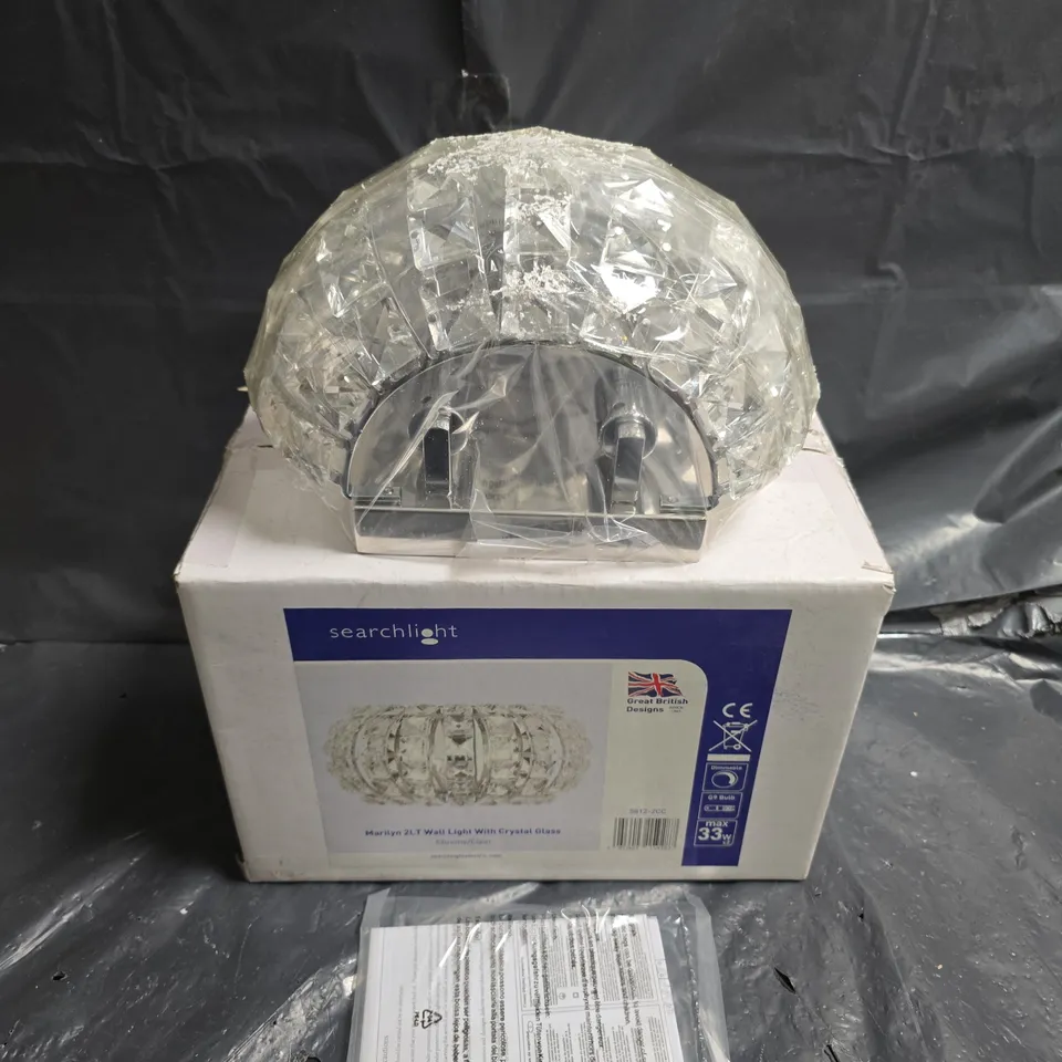 SEARCHLIGHT MARILYN 2LT WALL LIGHT WITH CRYSTAL GLASS – CHROME/CLEAR - COLLECTION ONLY