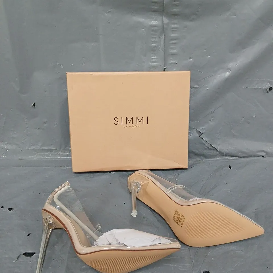 BOXED PAIR OF SIMMI LONDON NUDE/CLEAR KALINA HEELS UK 5 