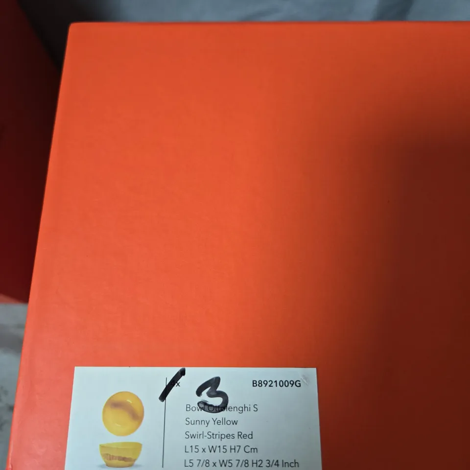 OTTOLENGHI FOR SERAX SUNNY YELLOW SWIRL-STRIPE RED CERAMIC BOWL – BOXED-SET OF 3