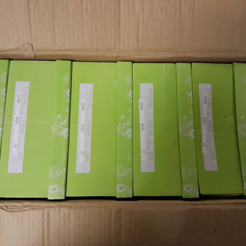 12 BOXED CLARAS RAISED OPEN BACK HEEL SHOES IN VARIOUS COLOURS AND SIZES