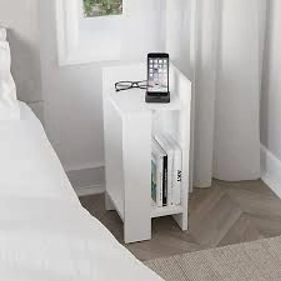 BOXED ELOS MODERN BEDSIDE TABLE/NIGHTSTAND IN WHITE AND GREY