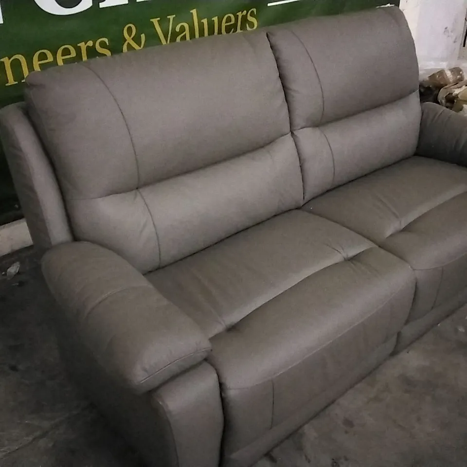 QUALITY DESIGNER GREY LEATHER 3 SEATER SOFA