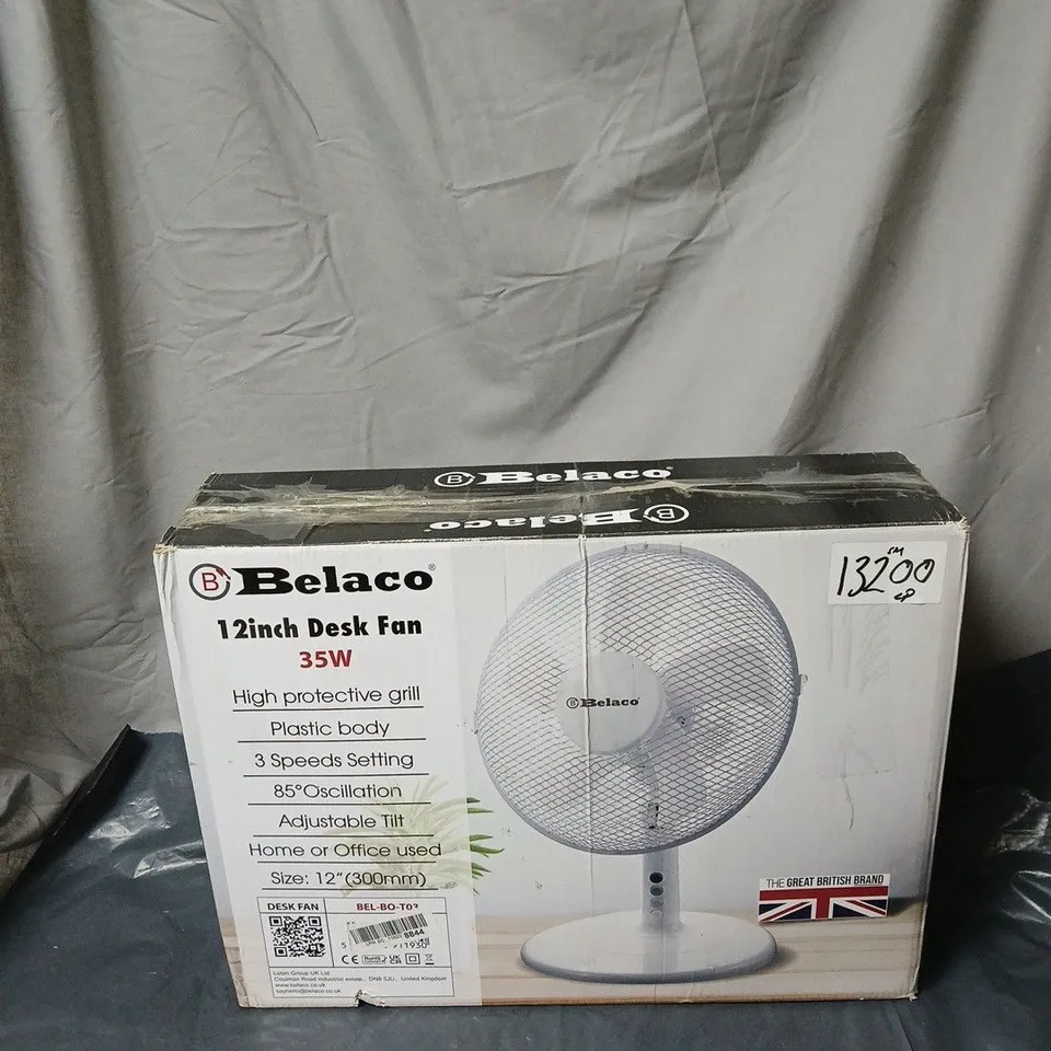 BELACO 12-INCH DESK FAN – 35W, BOXED