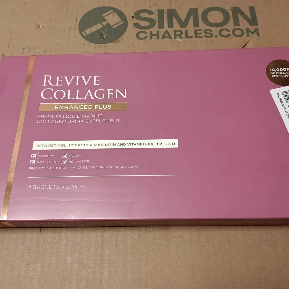 REVIVE COLLAGEN ENHANCED PLUS – PREMIUM LIQUID MARINE COLLAGEN DRINK SUPPLEMENT, 14 SACHETS X 22G, MADE IN BRITAIN
