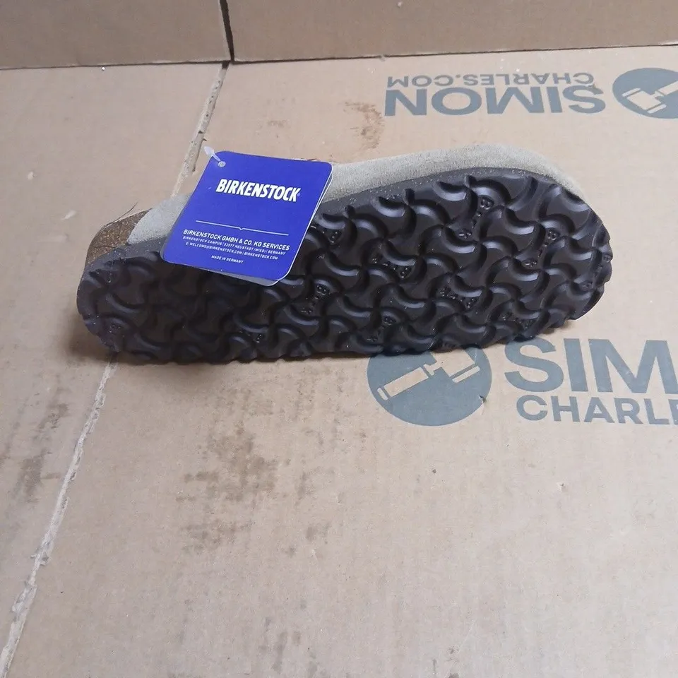 BIRKENSTOCK SUEDE SANDALS – GREY, BUCKLED STRAPS SIZE 37 BOXED WITH BLUE BRANDED BAG