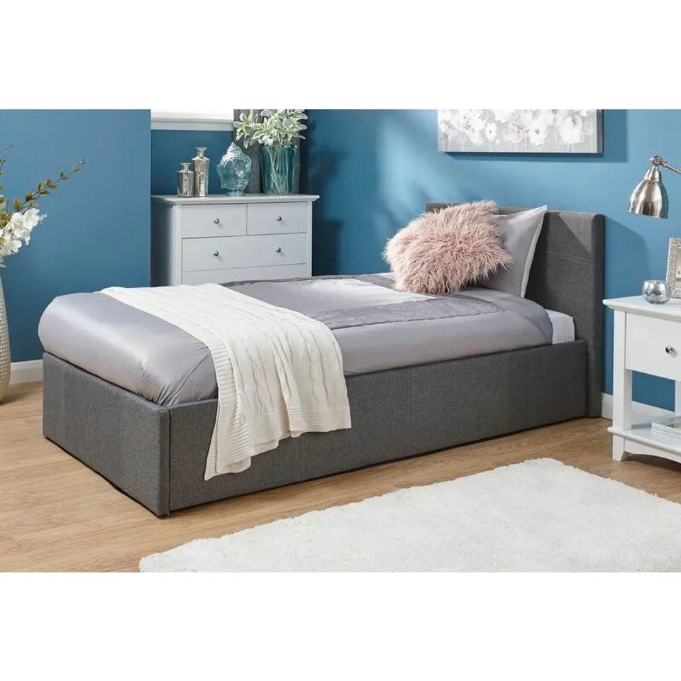 BOXED BAUMER UPHOLSTERED OTTOMAN BED SIZE SINGLE (3 "