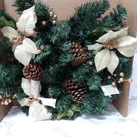 BOXED GOLD POINSETTA PRE LIT WREATH