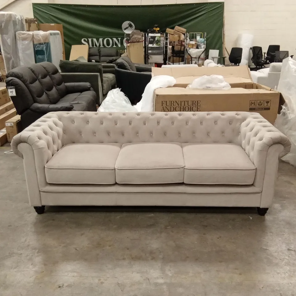 HAMPTON 3 SEATER CHESTERFIELD SOFA, CHAMPAGNE CLASSIC VELVET