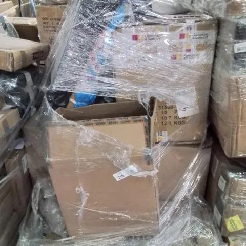 PALLET CONTAINING VARIOUS ASSORTED BOXED ITEMS TO INCLUDE: CLOTHING ITEMS, AIR COOLER FAN, BOXED FURNITURE ETC.