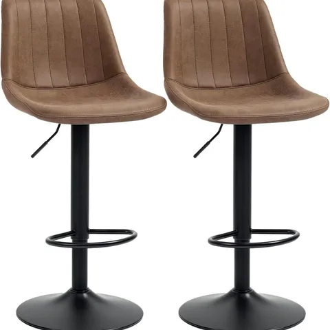 BOXED HOMCOM ADJUSTABLE BAR STOOLS SET OF 2 COUNTER HEIGHT BARSTOOLS DINING CHAIRS 360° SWIVEL WITH FOOTREST FOR HOME PUB, BROWN