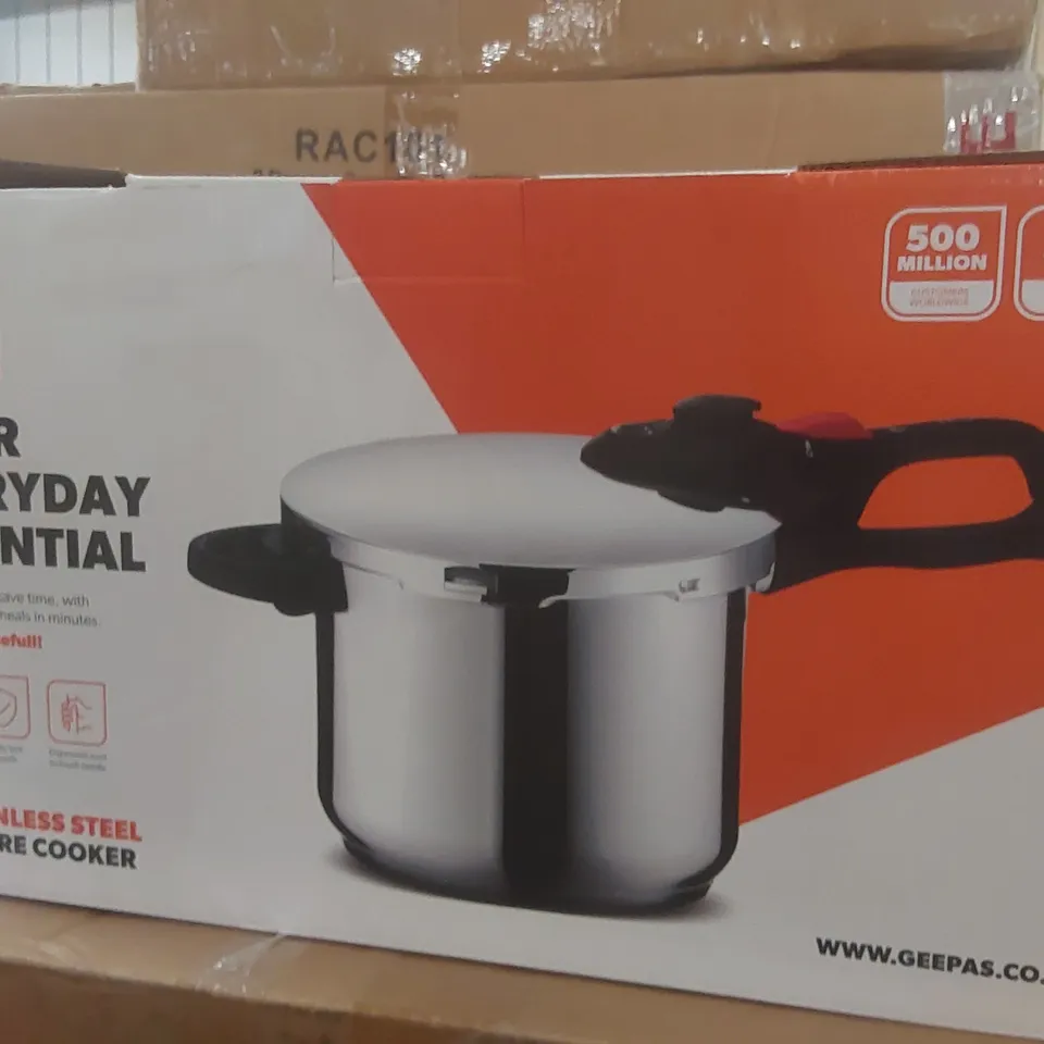 BOXED GEEPAS STAINLESS STEEL PRESSURE COOKER INDUCTION HOB COMPATIBLE