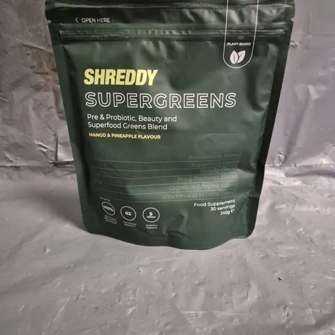 SHREDDY SUPERGREENS PLANT BASED FOOD SUPPLEMENT IN MANGO & PINEAPPLE 240G