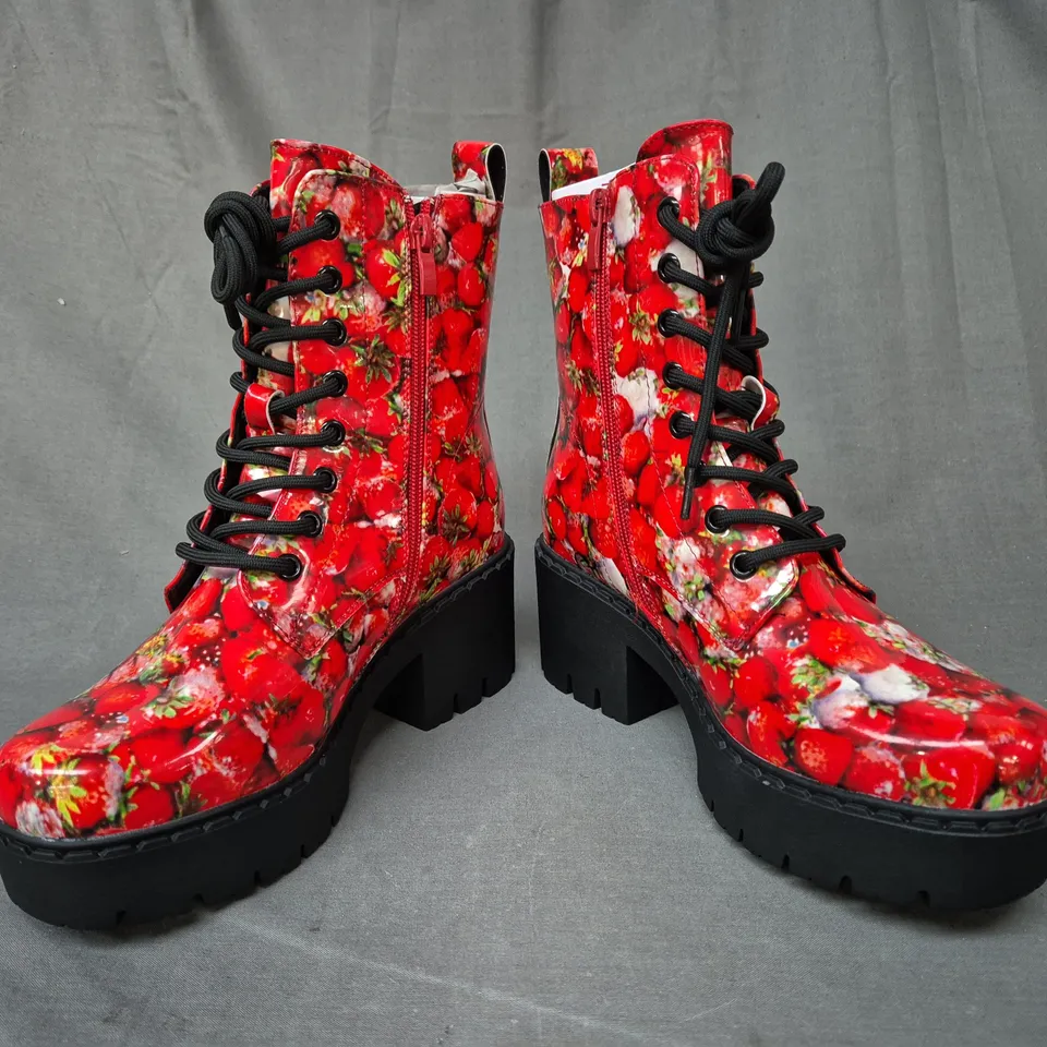 BOXED PAIR OF KOI DECAYING STRAWBERRIES SWITCH BOOTS UK SIZE 4