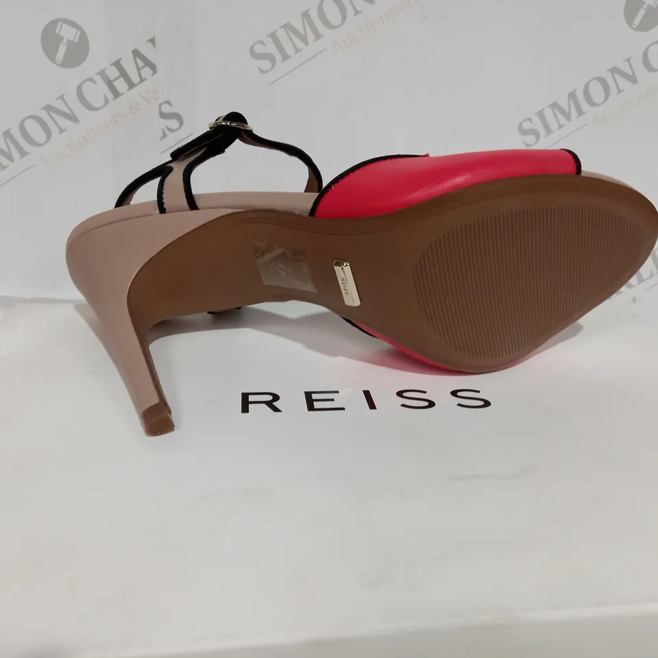BOXED REISS MARGOT STRAP CORAL RED HEELS - SIZE 5