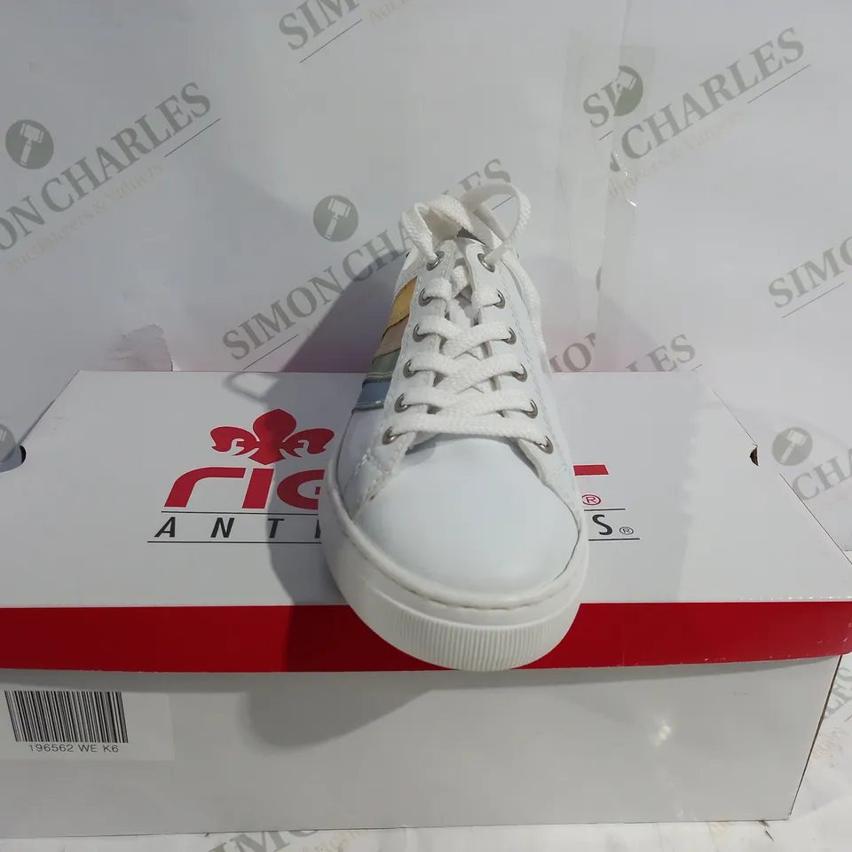 BOXED RIEKER ANTISTRESS WHITE RAINBOW TRAINERS - SIZE 6