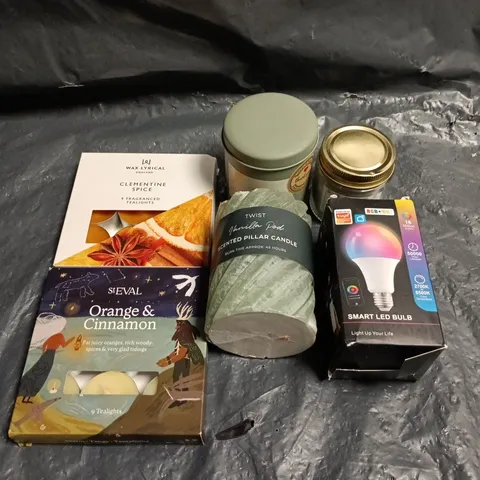 APPROXIMATELY 10 ASSORTED HOUSEHOLD PRODUCTS TO INCLUDE SCENTED CANDLES & BULBS 