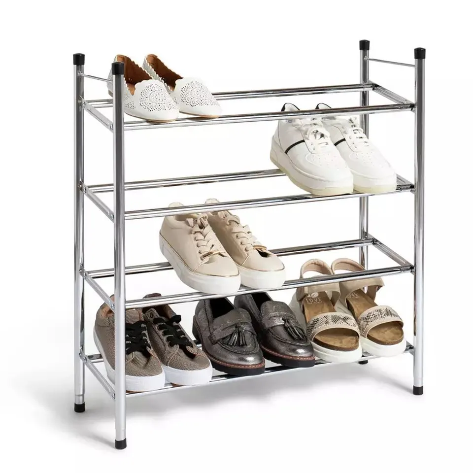 BOXED ARGOS HOME YORI 4 SHELF EXTENDABLE SHOE RACK - CHROME