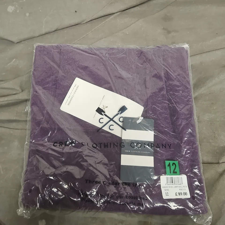 CREW CLOTHING COMPANY MERINO WOOL LIBBY ROLL NECK – WINE, UK 12