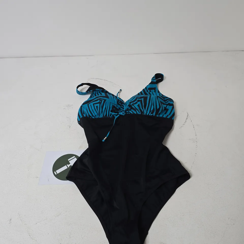 BONPRIX WOMEN’S SWIMSUIT – BLACK WITH BLUE PATTERN, UK 18 (US 12, EU 44)