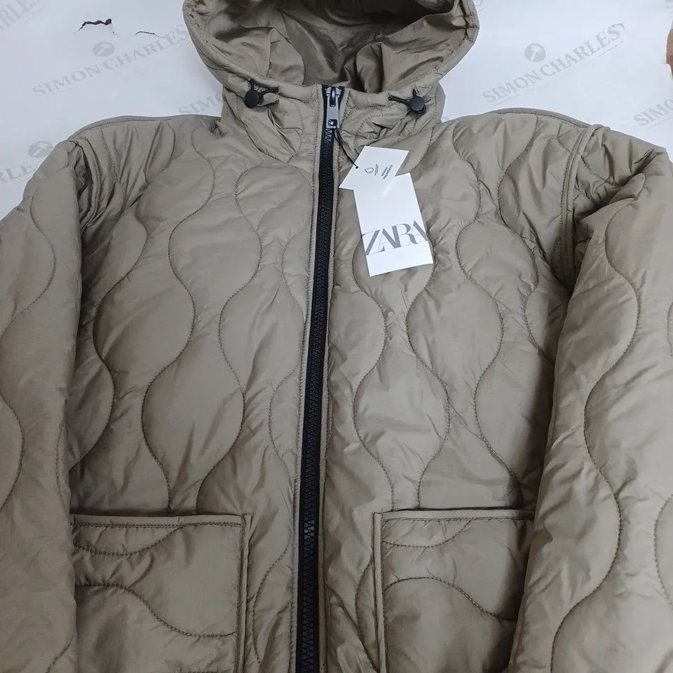 ZARA WATER REPELLENT KHAKI PADDED JACKET - SMAL