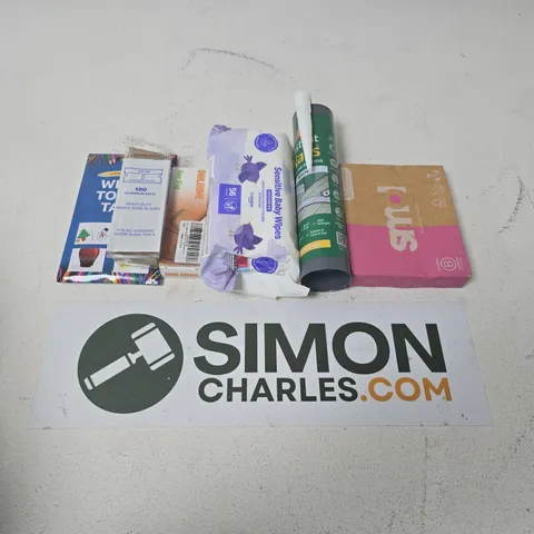 APPROXIMATELY 12 ASSORTED HOUSEHOLD ITEMS TO INCLUDE SENSITIVE BABY WIPES, SIKA INSTANT NAILS, DOOR STOP, ETC