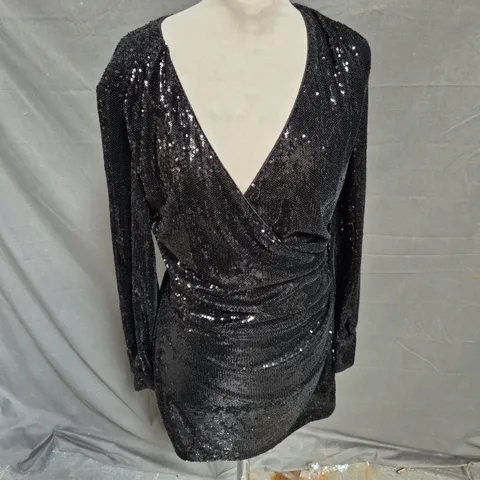 THE KOOPLES ROBE SEQUIN LONG SLEEVE DRESS IN BLACK SIZE 10