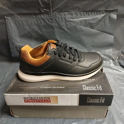 SKECHERS STREETWEAR CLASSIC FIT SNEAKERS – BLACK LEATHER, MEN'S UK 9