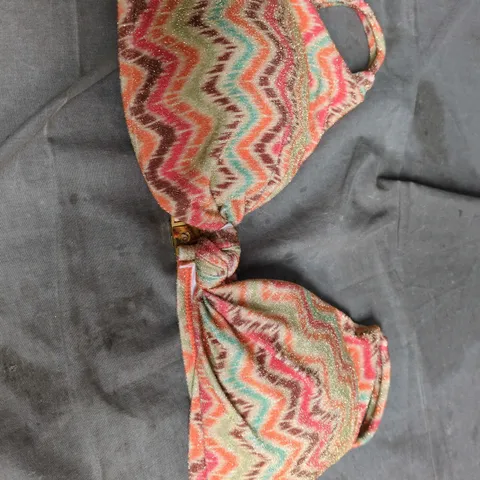 V BY VERY WOMEN'S BIKINI TOP – MULTICOLOUR ZIGZAG GLITTER FABRIC, UK SIZE 16