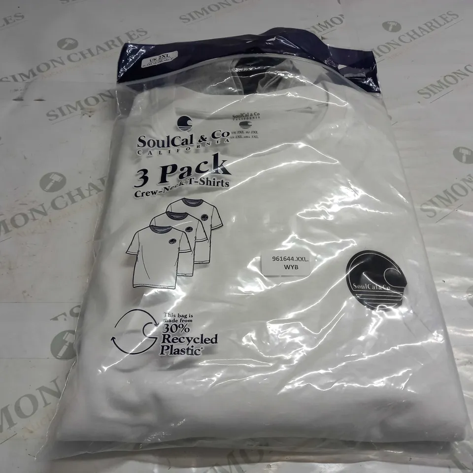SOUL CAL &CO 3 PACK OF CREW-NECK T-SHIRTS IN WHITE/GREY/BLACK - UK XXL