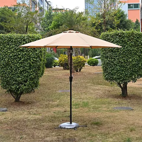 BOXED BLISS - BEYOND LED GARDEN PARASOL WITH TILT - CRANK (2.7M) WITH 24 WARM LIGHT BEADS - BEIGE - WHITE