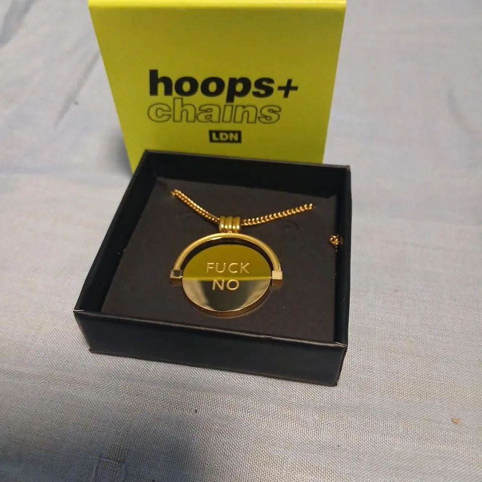 HOOPS+ CHAINS LONDON GOLD-TONE PENDANT NECKLACE – 'FUCK NO'